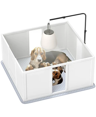 PawHut Whelping Box for Dogs with Retractable Light Sd, 39" x 38" x 19"