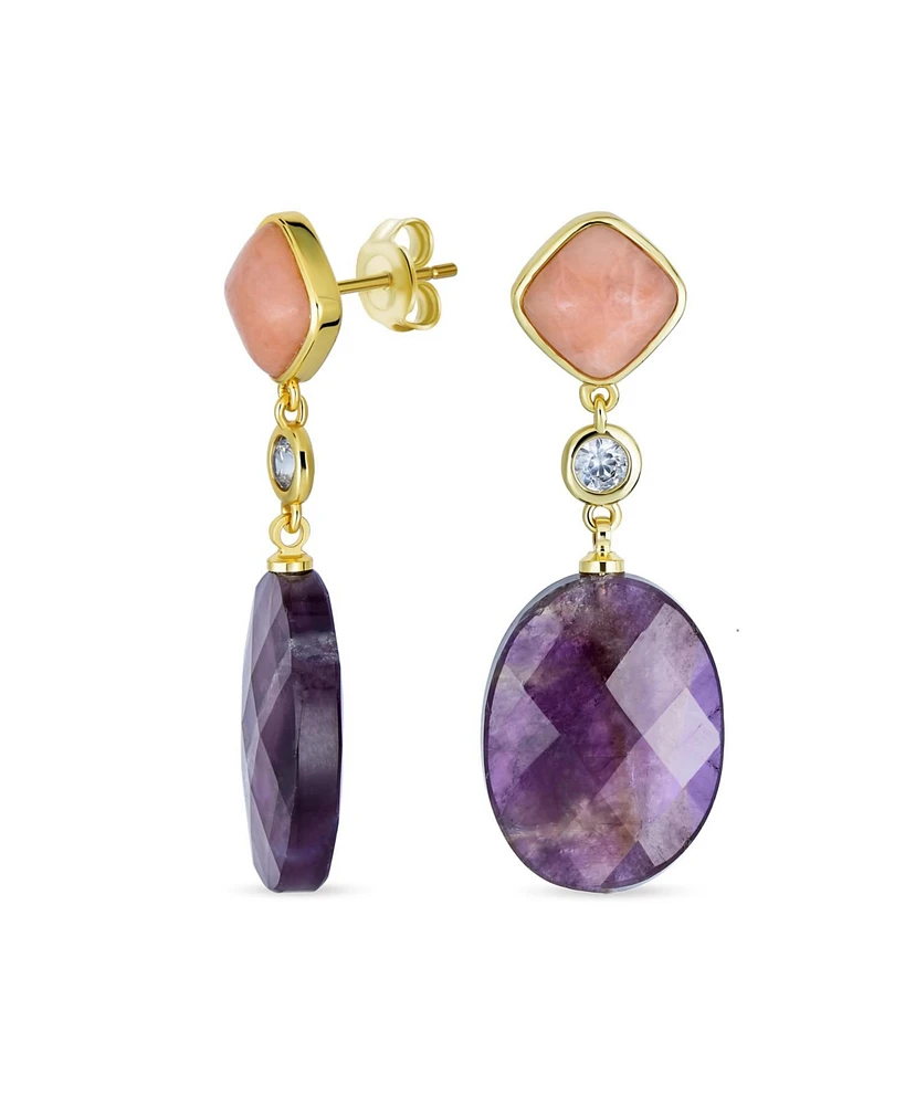 Bling Jewelry Big Oval Briolette Purple Natural Amethyst Dangle Earrings Gold Plate