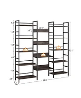 Slickblue Triple Wide 5-Shelf Bookshelves - Industrial Retro Wooden Design for Home and Office Open Storage Solutions