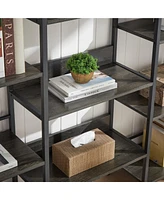 Slickblue Triple Wide 5-Shelf Bookshelves - Industrial Retro Wooden Design for Home and Office Open Storage Solutions