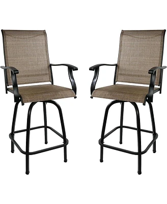 Slickblue Set of 2 Outdoor Swivel Bar Stools High Back Patio Chairs with Armrests & Breathable Textilene