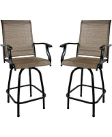 Slickblue Set of 2 Outdoor Swivel Bar Stools High Back Patio Chairs with Armrests & Breathable Textilene