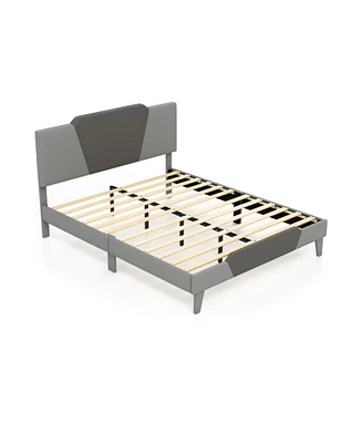 Sugift Queen Velvet Upholstered Bed Frame with High Headboard