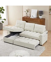Streamdale Furniture 78.75" Reclining Sofa, Pull-Out Sofa Bed with Usb and tape-c charging ports, L-Shaped Sectional Sofa with Reclining Storage and A