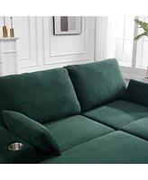 Streamdale Furniture Green 2 Seater Sofa with Usb cup holder with 2 Ottoman