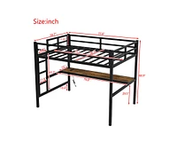 Streamdale Furniture Metal Full Size Loft Bed with Power Outlet and Led Lighted, Space-Saving, Noise Reduced, Black