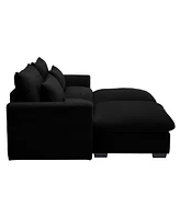 Streamdale Furniture Corduroy Two-Seater Sofa with 2 Storage Footrest,2 Seater Sectional deep seat sofa,Comfy Couches for Living Room,Black Sofa