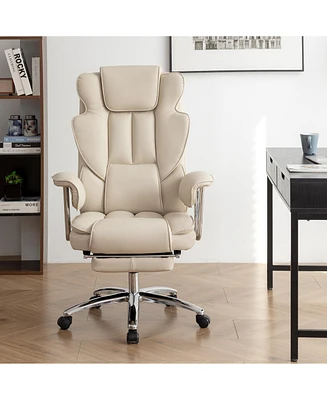 Streamdale Furniture Office Chair, Big and Tall Executive Office Chair with Footrest, Leather Computer Chair, Ergonomic Reclining Chair High Back, Lar