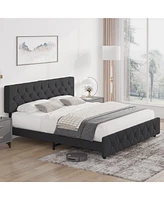 gaomon Queen Size Bed Frame with Charging Station,Tufted Upholstered Headboard