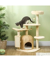 PawHut 44" Cat Tree Tower with Scratching Posts, Cat Condo, Hammock, Bed