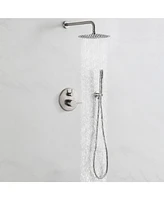 Mondawe Brush Nickel 10 Inch Round Bathroom Shower Combo Set