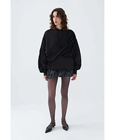 Nocturne Women's Hooded Sweatshirt with Taffeta Drape Detail