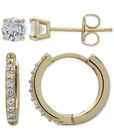 2-Pc. Set Lab Grown White Sapphire Stud & Small Hoop Earrings (2-1/5 ct. t.w.) in 14k Gold-Plated Sterling Silver