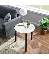 Streamdale Furniture Living Room Coffee Table: Modern and stylish 24 inch round small coffee table, imitation marble tabletop with rubber wood solid w