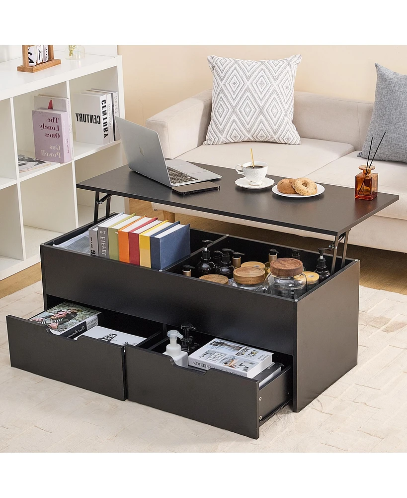 Streamdale Furniture Lift-Top Coffee Table with Storage Center Tables Hidden Compartment & 2 Drawers, Sofa Table For Living Room