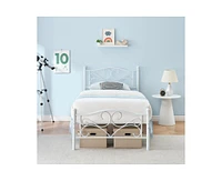 gaomon Twin Bed Frames, Twin Size Metal Platform Bed Frame with Curved Flower Headboard and Footboard, Under Bed Storage, No Box Spring Needed, Steel