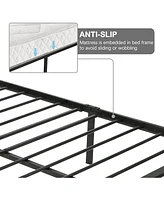 Slickblue Bed Frame Mattress Foundation with Headboard Platform Design and Anti-Rust Coating for Durability