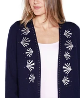 Belldini Women's Black Label Embroidered Open-Front Cardigan Sweater