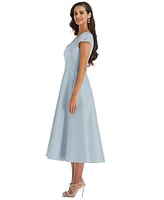 Alfred Sung Women's Puff Cap Sleeve Full Skirt Satin Midi Dress