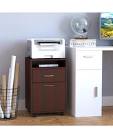 Aosom Business Mobile Storage Cabinet Organizer with Drawer and Cabinet, Printer Stand with Castors, Brown