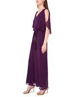 Msk Women's Cold-Shoulder Belted Wide-Leg Jumpsuit