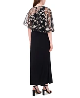 Msk Women's Embroidered Cape-Overlay Shift Dress