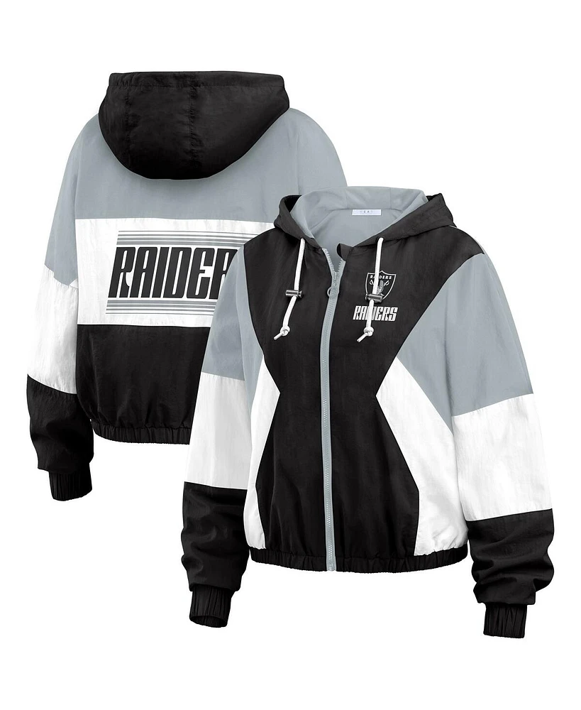 Wear by Erin Andrews Women's Las Vegas Raiders Plus Color Block Full-zip Windbreaker Jacket