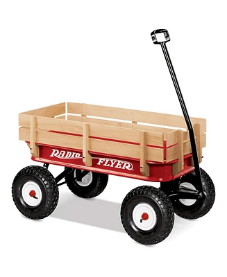 Radio Flyer Full Size All Terrain Classic Steel and Wood Pull Along Wagon, Red