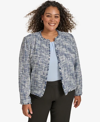 Calvin Klein Plus Tweed Open-Front Cropped Blazer