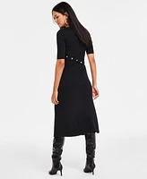 I.n.c. International Concepts Women's Asymmetrical Snap-Detail Ribbed Sweater Dress, Exclusively at Macy's