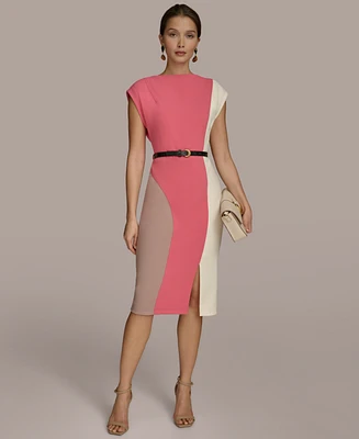 Donna Karan New York Women's Colorblocked Belted Sheath Dress