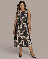 Donna Karan New York Plus Printed Belted A-Line Dress