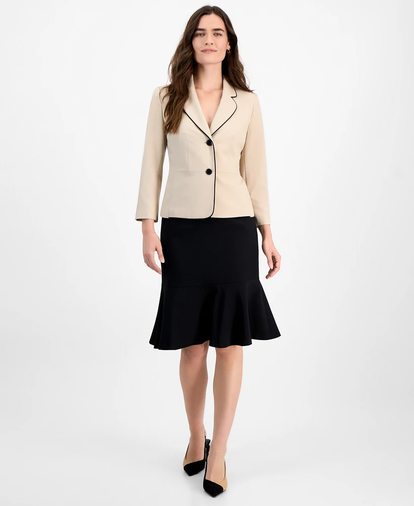 Le Suit Women's Piped Notch-Collar Two-Button Jacket & Midi Flounce-Hem Skirt