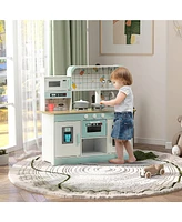 Qaba Play Kitchen with Machine, Ice Maker, Stove, Microwave