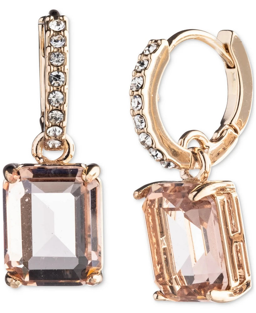 Lauren Ralph Lauren Gold-Tone Rectangle Crystal Charm Pave Huggie Hoop Earrings