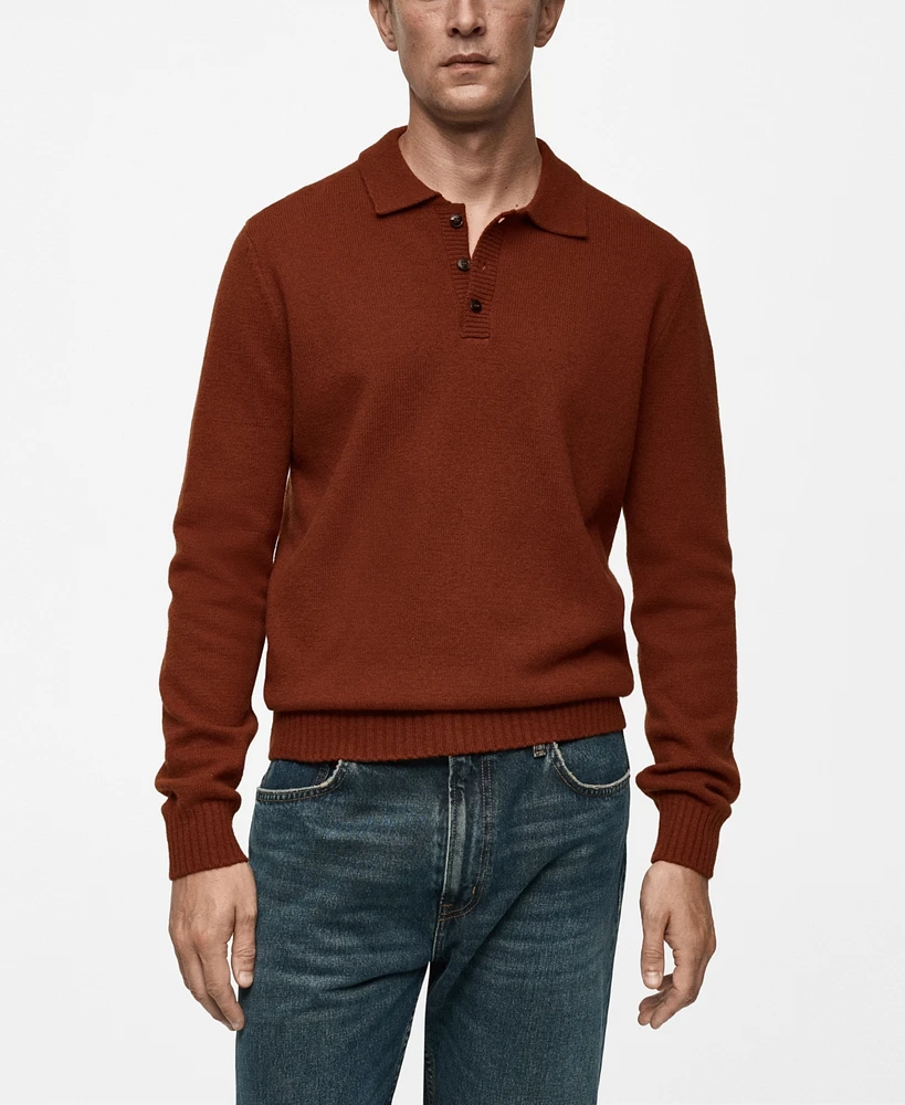 Mango Men's Wool-Blend Polo-Collar Sweater