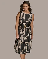 Donna Karan New York Plus Printed Belted A-Line Dress