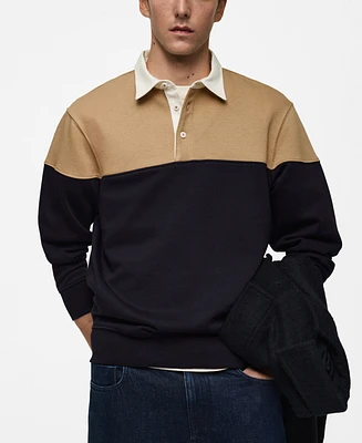 Mango Men's Two-Tone Cotton Polo Sweatshirt