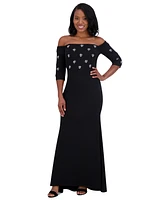 Eliza J Women's Beaded 3/4-Sleeve Off-The-Shoulder Gown