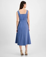 Tahari Asl Women's Denim Belted Midi Dress