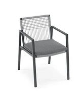 Outdoor Dining Set, Dining Chair Set of 6 + Aluminum Dining Table, Gray+Black