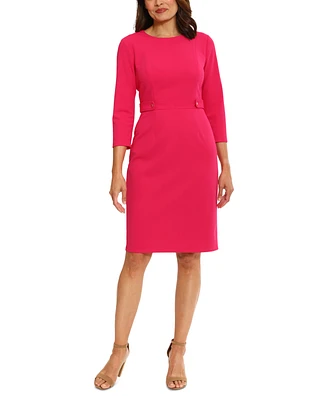 London Times Women's Jewel-Neck 3/4-Sleeve Sheath Dress