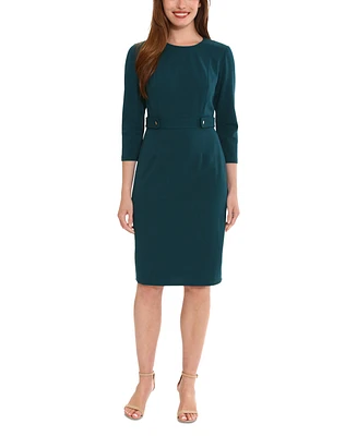 London Times Women's Jewel-Neck 3/4-Sleeve Sheath Dress