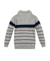 Hope & Henry Baby Boys Organic Long Sleeve Shawl Collar Sweater with Engineered Stripe