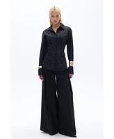 Nocturne Women's Rhinestone Embroidered Button-Up Shirt