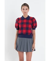 English Factory Women's Gingham Collar Knit Top