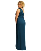 Dessy Collection Women's One-Shoulder Draped Twist Empire Waist Trumpet Gown