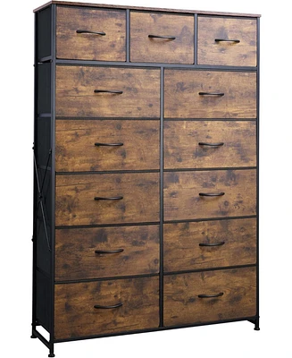 Wlive Tall Dresser for Bedroom with 13 Drawers Storage Organizer Unit Fabric Closet Chest of Steel Frame Wood Top