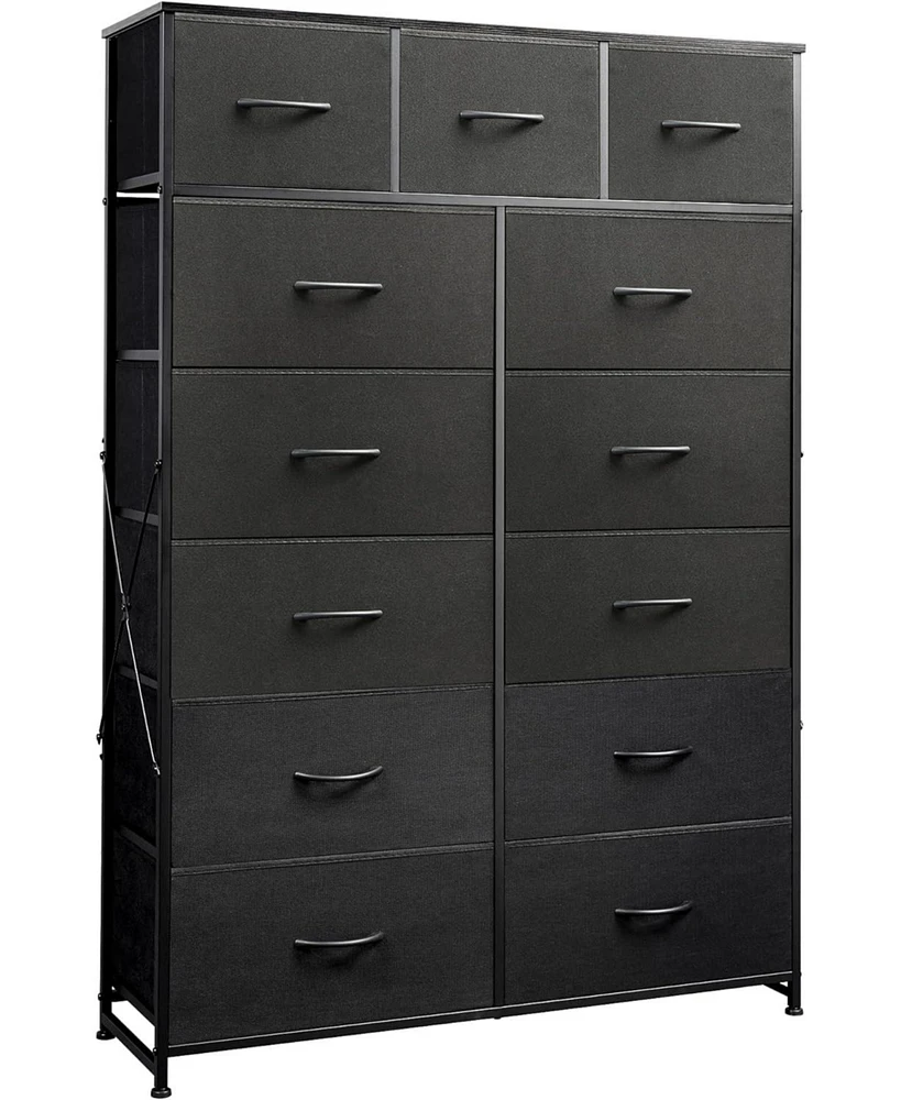 Wlive Tall Dresser for Bedroom with 13 Drawers Storage Organizer Unit Fabric Closet Chest of Steel Frame Wood Top