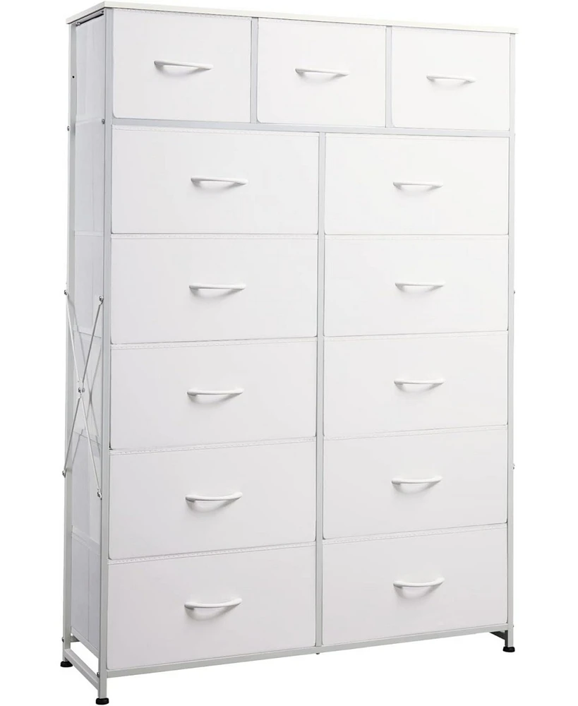 Wlive Tall Dresser for Bedroom with 13 Drawers Storage Organizer Unit Fabric Closet Chest of Steel Frame Wood Top